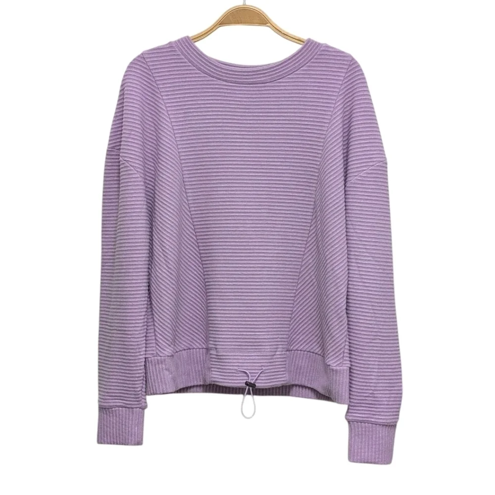 Simply Vera Wang Purple Ribbed Drawcord Pullover Athleisure Sweatshirt
